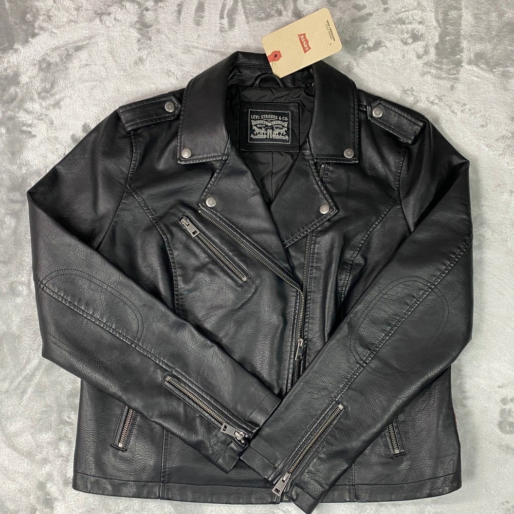 Levi's Faux Leather Moto Biker Jacket Women XL Black LW9OU613 NWT